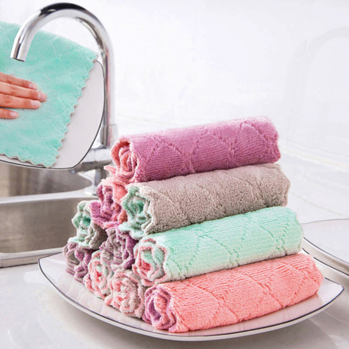 10PCS Microfiber Kitchen Towel Double-Layer 