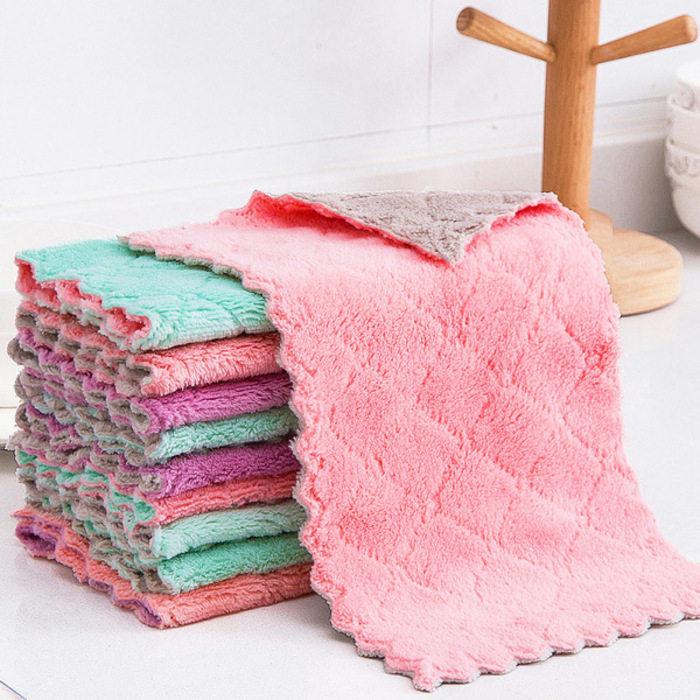 10PCS Microfiber Kitchen Towel Double-Layer 