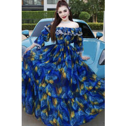 [ រ៉ូបដៃវែង | រ៉ូបដៃវែង] Chiffon Dress #Blue (#00-260) |