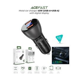 ACEFAST Metal Car Charger 45W (USB-A+USB-A) with Digital Display