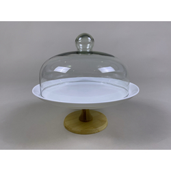 Cake Stand Tall (L) w/Ceramic Tray & Glass Dome Dia30xH28.5cm