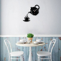 New Creative DIY Acrylic Coffee Cup Teapot 3D Wall Clock Decorative