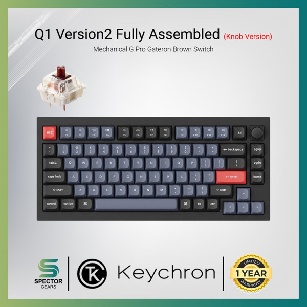 Keychron Q1 (Version 2) Fully Assembled Knob RGB Hot-Swappable Gateron G Pro Mechanical Brown Switch 