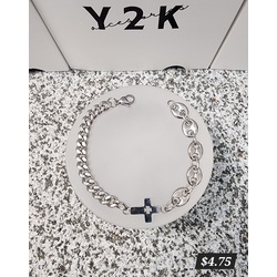 Silver Cross Pendant Splice Chain Bracelet