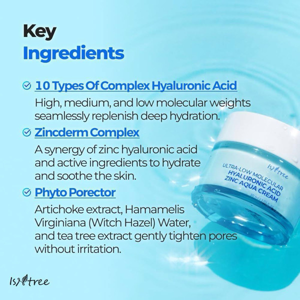 [ISNTREE] ULTRA-LOW MOLECULAR HYALURONIC ACID ZINC AQUA CREAM 