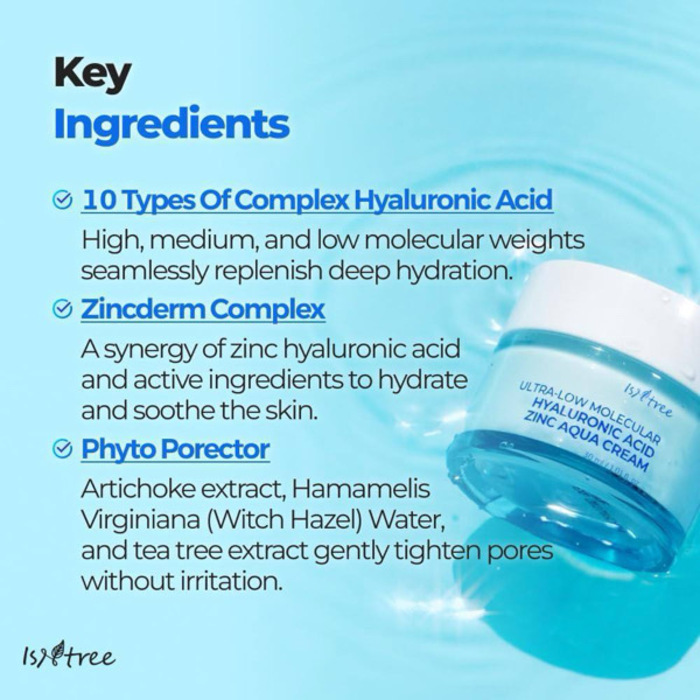 [ISNTREE] ULTRA-LOW MOLECULAR HYALURONIC ACID ZINC AQUA CREAM 