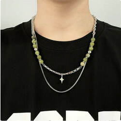 Chain Stitching Green Beans Beaded Necklace