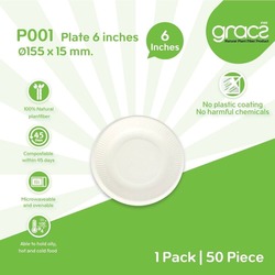 P001 Compostable Plate 6 inch x 50pcs