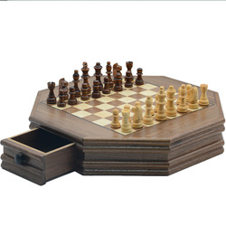 Wooden Chess Set Non-Folding Board 33cm Hexagon