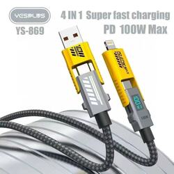 100W PD 4-IN 1 Fast Charging Data Cable With LED Display/1pc