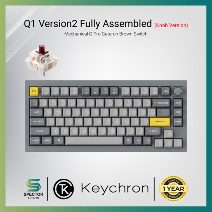 Keychron Q1 (Version 2) Fully Assembled Knob RGB Hot-Swappable Gateron G Pro Mechanical Brown Switch