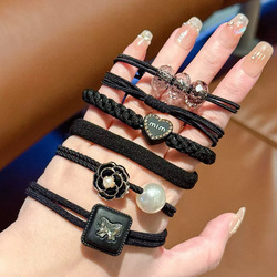 H22 Rubber hair tie 5pcs black / កៅស៊ូចងសក់ពណ៌ខ្មៅ