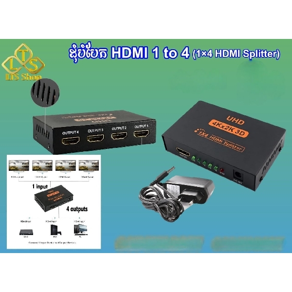 ដុំបំបែក HDMI 1 ទៅ 4 (HDMI Splitter 1 to 4)