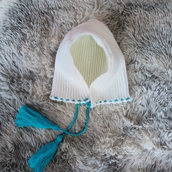 Handmade Crochet Hood - White & Light Blue