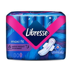 សំឡីអនាម័យ Libresse Maxi ប្រភេទក្រាសប្រើពេលយប់មានស្លាប 6បន្ទះ