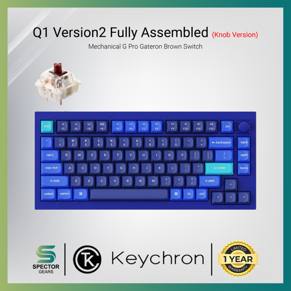 Keychron Q1 (Version 2) Fully Assembled Knob RGB Hot-Swappable Gateron G Pro Mechanical Brown Switch