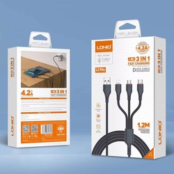LDNIO 3 IN 1 Fast Charging Type-C/Lightning/Micro 1.2M Black 1 Piece