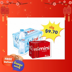 🔥Bundle Set - Vital Premium Water 500ml(24 Bottles) & COCA COLA CLASSIC Mini-250ML(24 Cans)
