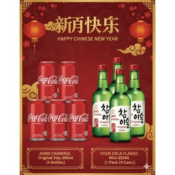 JINRO CHAMISUL Original Soju 360ml (4Bottles) & COCA COLA CLASSIC Mini-250ML (4 Cans)
