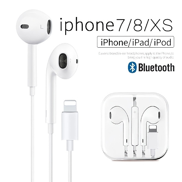 iPhone 7/8/7+/8+/XS/11/12/13 Wired Bluetooth Earphones - White