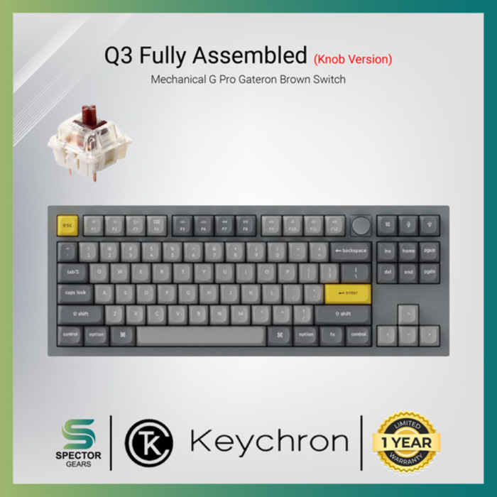 Keychron Q3 Fully Assembled Knob RGB Hot-Swappable Gateron G Pro Mechanical Brown Switch