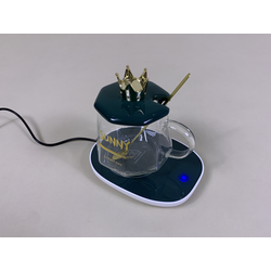 Glass Mug w/USB Warmer Coaster  - Green 400ml