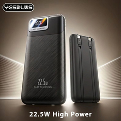 YESPLUS_Power Bank 10000mAh Super Fast Charging Built with Cable /Black/1pc