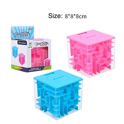 Labyrinth Cube Puzzle Maze Cube 8cm with Money Box -Pink 