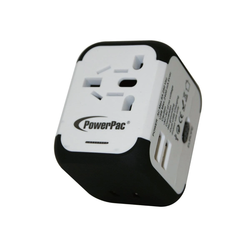 POWERPAC PP7971 Multi Travel Adaptor W/2XUSB Charger Black 2.5A