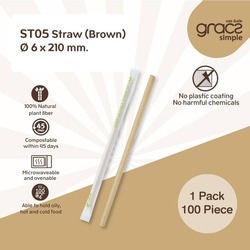 ST05 Compostable Straw/paper wrape 6 x 210mm Brown x 100pcs