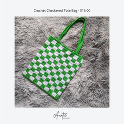Handmade Crochet Checkered Tote Bag