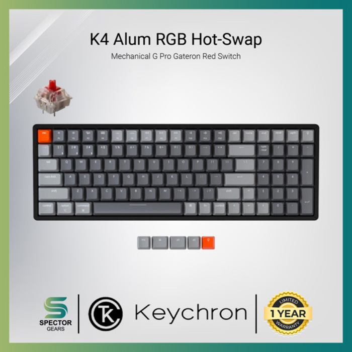 Keychron K4 Aluminum RGB Hot-Swappable Gateron G Pro Mechanical Red Switch