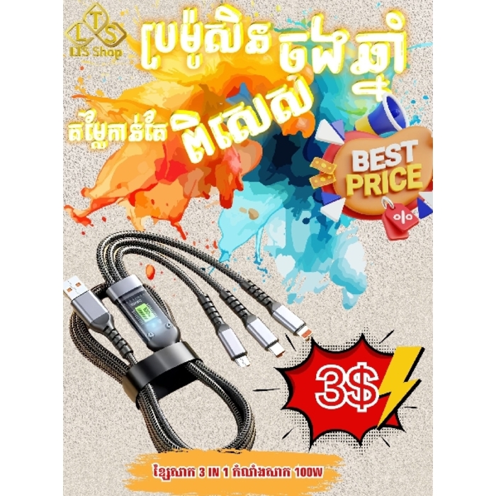 ខ្សែសាកកំលាំង 100W (Cable 3 in 1)