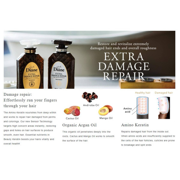 [Moist Diane] EXTRA DAMAGED REPAIR Organic Argan Oil & Amino Keratin Shampoo and Treatment 