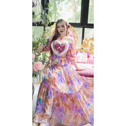 [បេះដូង | Heart ] SET Chiffon #Orange (ផ្កាពណ៌ស្វាយ)(Size S)