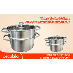 decalife Stainless steel casserole with steamer