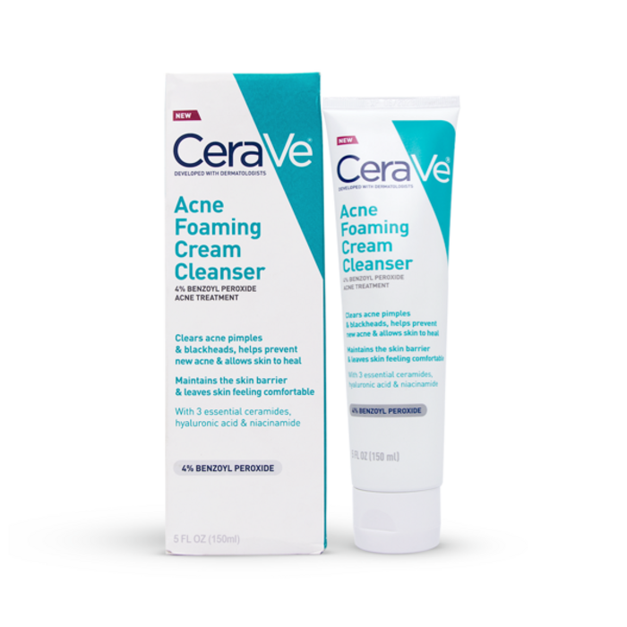 CeraVe Acne Foaming Cream Cleanser 150ml 4% BENZOYL PEROXIDE ACNE TREATMENT 
