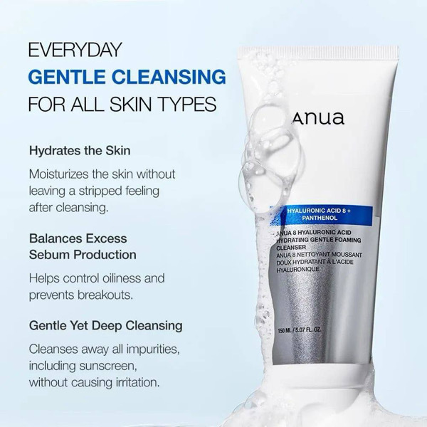 Anua 8 Hyaluronic Acid hydrating gentle foaming cleansing 