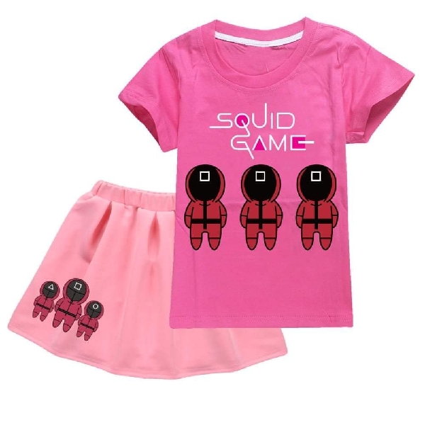 Squid Game Set - Short Sleeves T-Shirt with Skirt - Pink