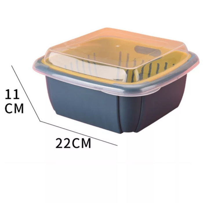 Double Layer Drain Basket Box with Lid - 3PCS