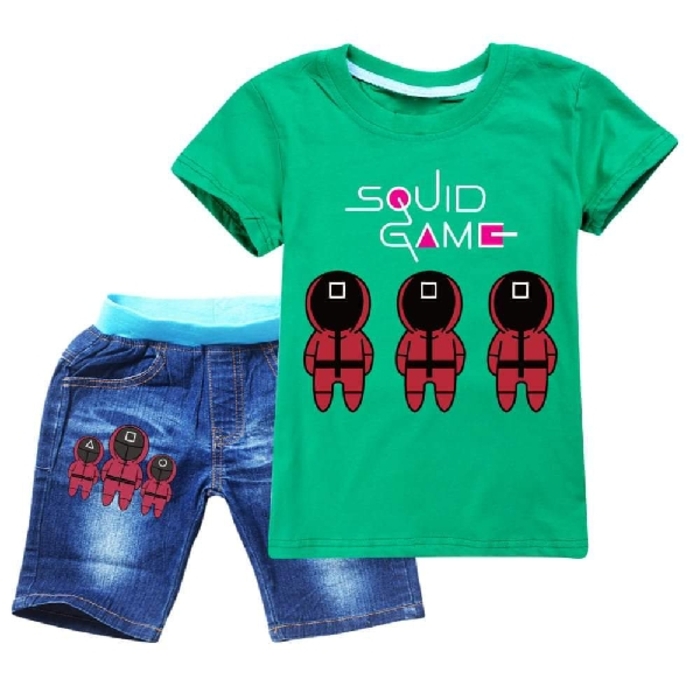 Squid Game Set - Short Sleeves T-Shirt with Denim Shorts