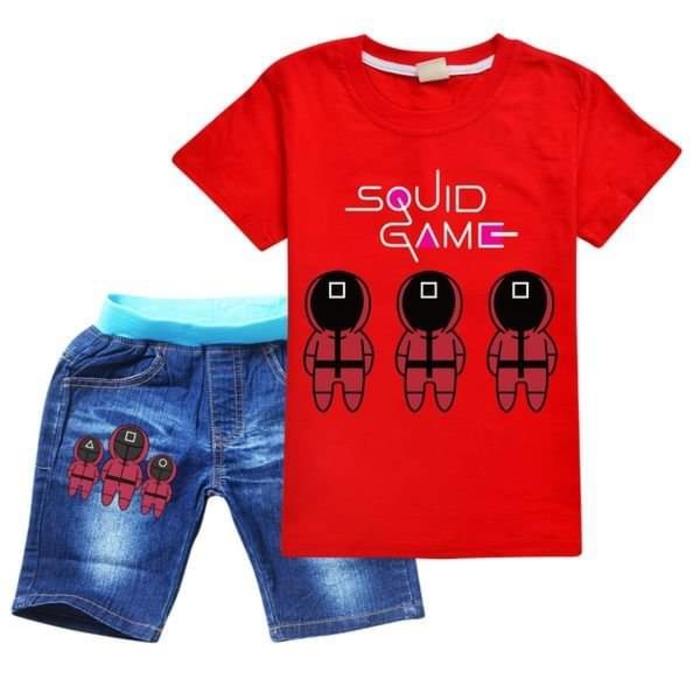 Squid Game Set - Short Sleeves T-Shirt with Shorts - Red