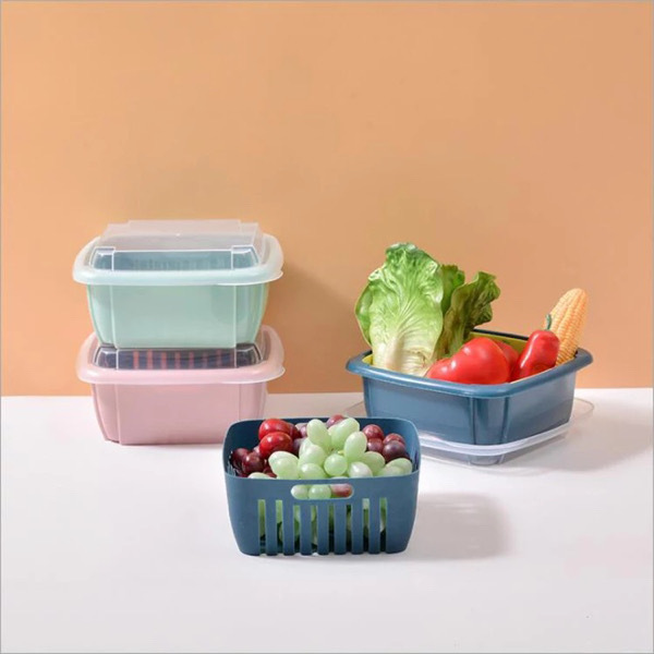 Double Layer Drain Basket Box with Lid - 3PCS