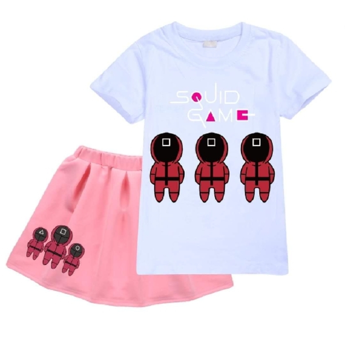 Squid Game Set - Short Sleeves T-Shirt with Skirt - White