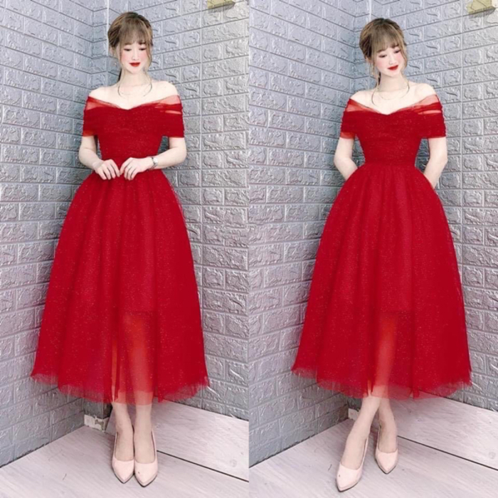 LRC Off-Shoulders Red Party Dress 