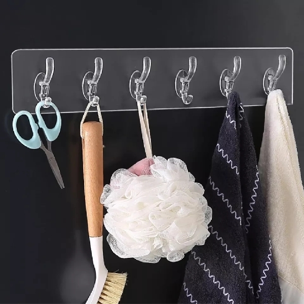 6 Rows Transparent Wall Hooks 