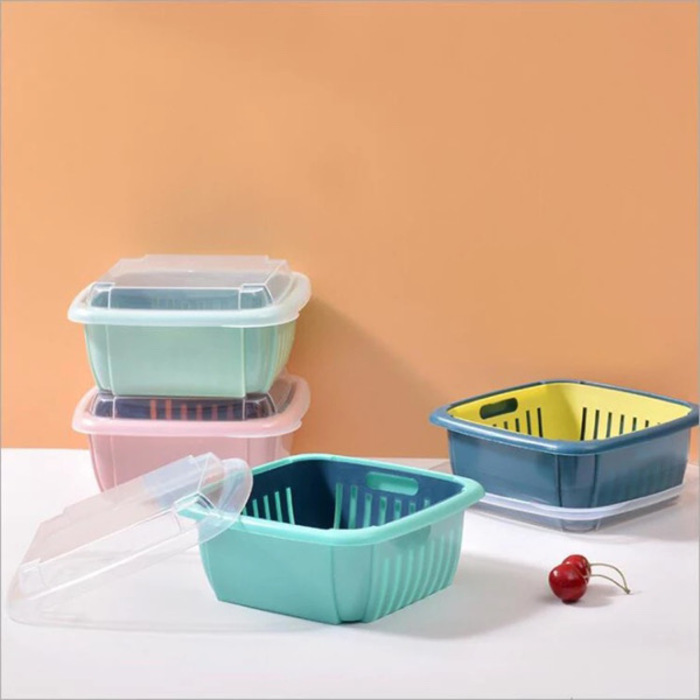 Double Layer Drain Basket Box with Lid - 3PCS