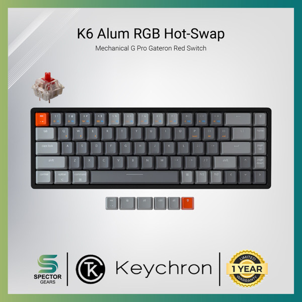 Keychron K6 Aluminum RGB Hot-Swappable Gateron G Pro Mechanical Red Switch