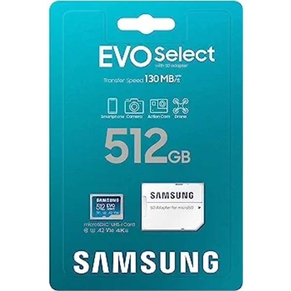SAMSUNG EVO Select Micro SD-Memory-Card + Adapter, 512GB microSDXC 130MB