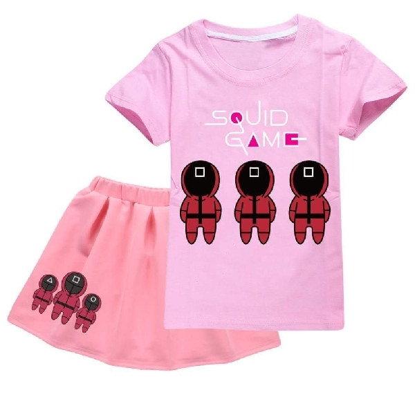 Squid Game Set - Short Sleeves T-Shirt with Skirt - Light Pink